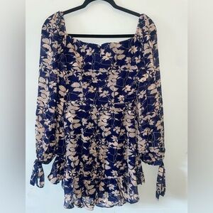 Petal & Pup Navy and Cream Floral Blouse
